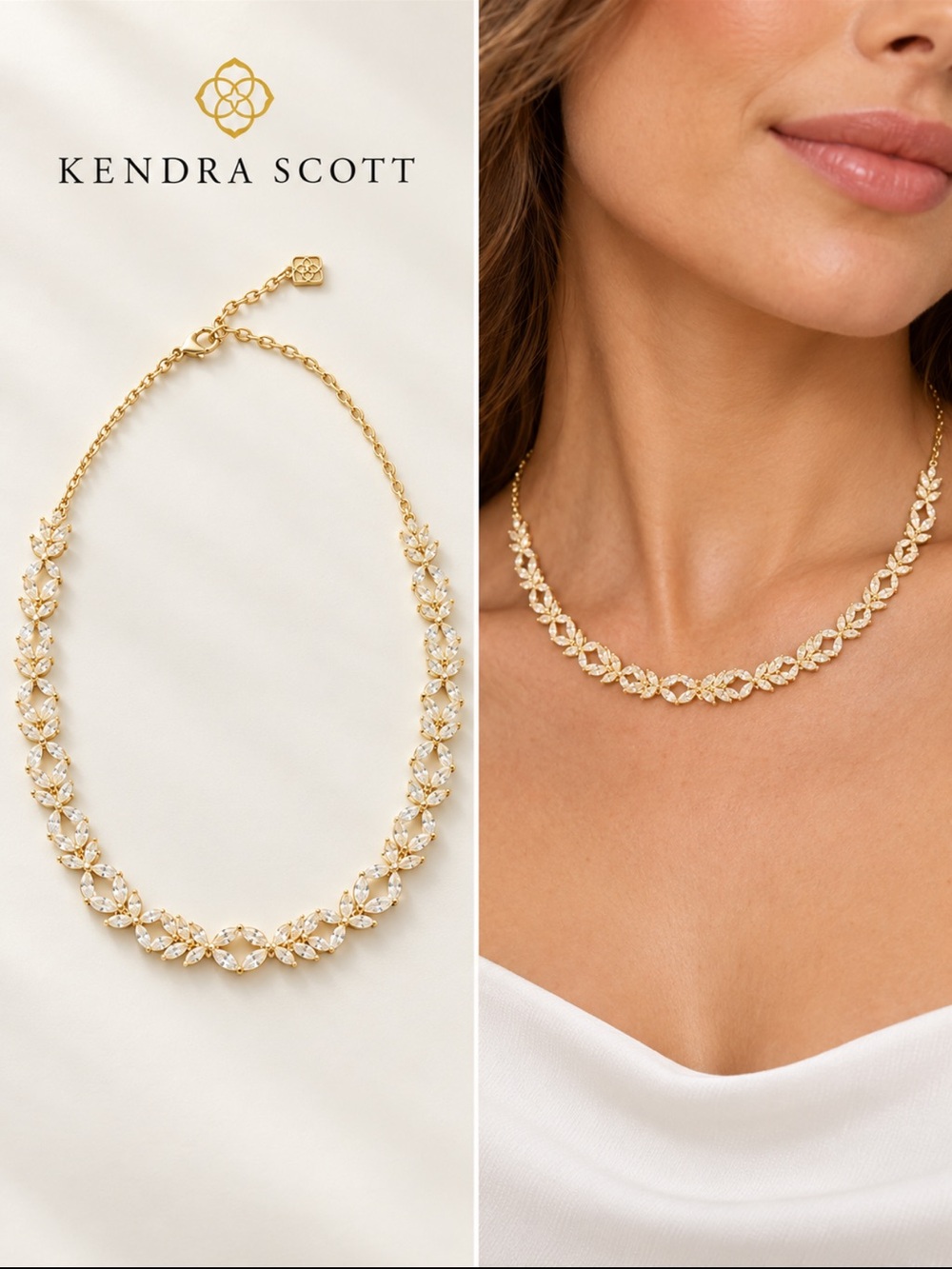 Kendra Scott Gold Crystal Leaf Necklace